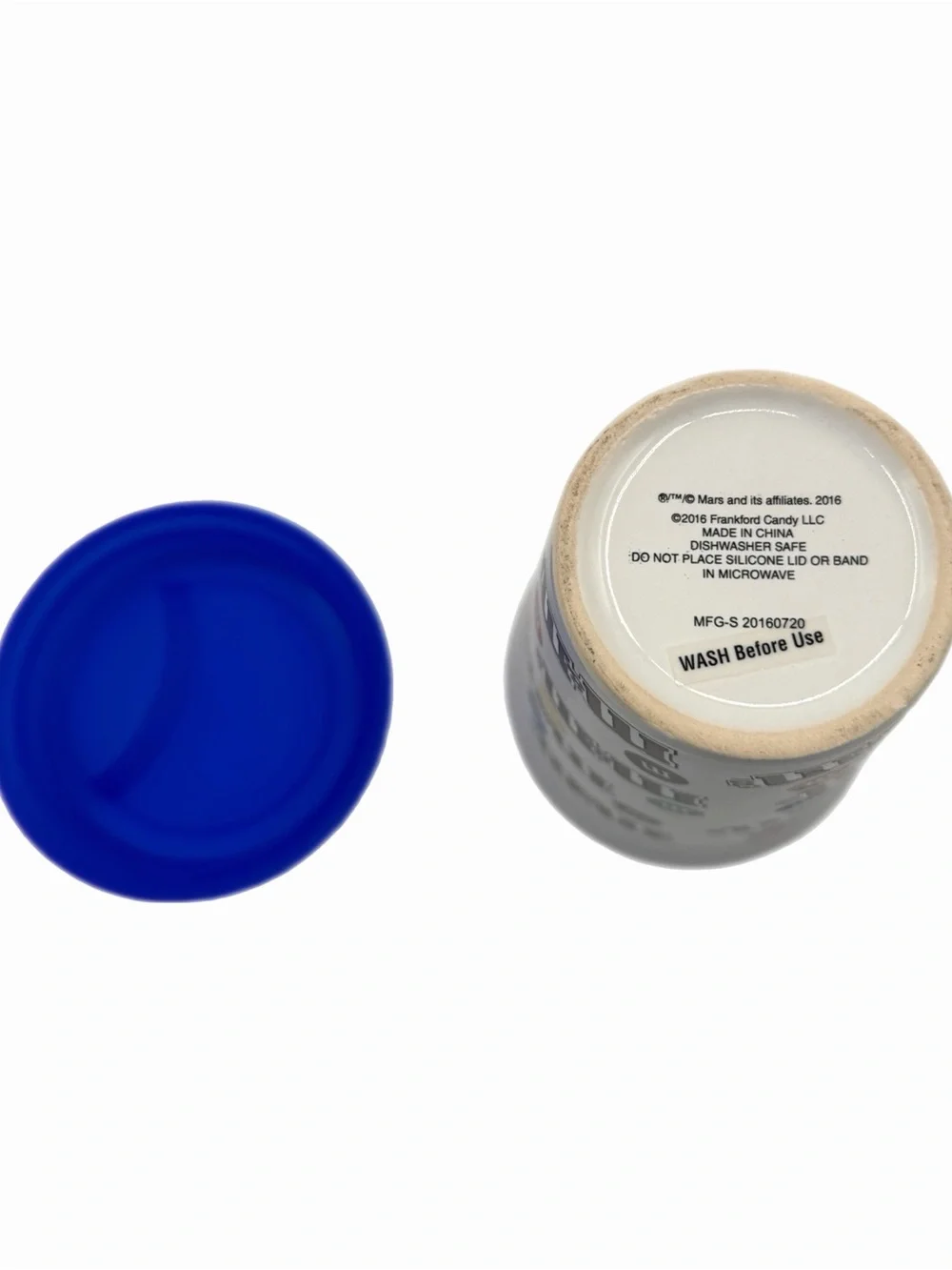 M&M’s 2016 White Ceramic All-Over Logo Pattern with Blue Silicone Lid